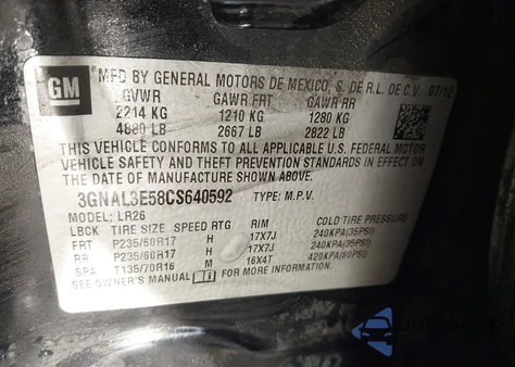 2012 Chevrolet Captiva Sport Lt z USA, uszkodzony, nr VIN 3GNAL3E58CS640592